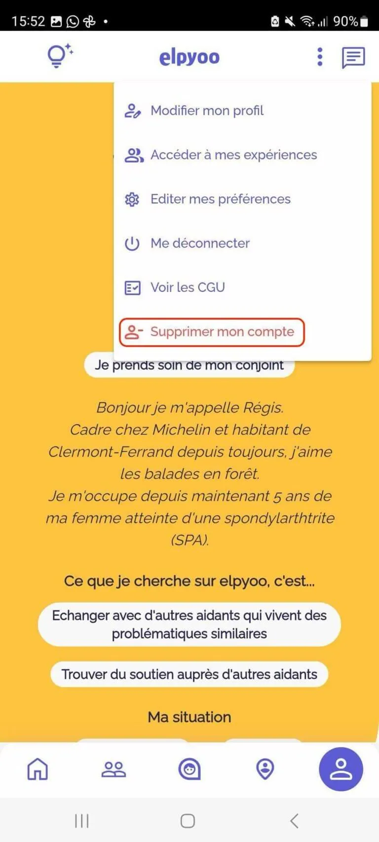 Menu utilisateur